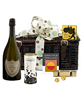 Dom Pérignon & Chocolate Hamper - Presented in Wicker Hamper With Large Hand tied Bow