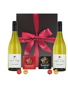 2 Bottles Set of Personalised White Wine & Chocolate Gift - Cabernet Sauvignon, Languedoc, South of France -In Black Presentation Gift Box