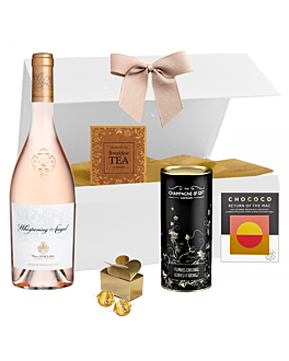 "Encore Provence" Whispering Angel Rosé Hamper - With 72% Columbian Crushed Coffee Chocolate, Luxury Biscuits, Breakfast Tea, Swiss Truffles