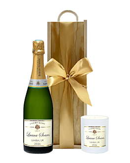 "Grosvenor " Luxury Champagne & Candle Gift Set - Personalised Champagne & Scented Candle - Presented in Classic Wooden Presentation Box