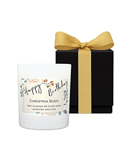 "Summer Whisper" - Personalised White Candle in Black Gift Box - Fragrance: Apple Blossom & Pomegranate