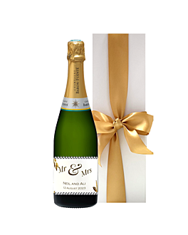 "Hint of Glitz" Personalised Champagne in White Box - Handcrafted With Crystal Gems on Label 