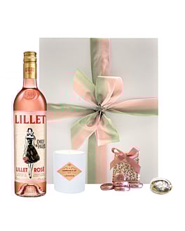 "La Parisienne" Lillet Rosé Hamper - With Rose Cream Fondants & Luxury Scented Candle - Presented with Polished Pink Abalone Shell - Emily in Paris Gift