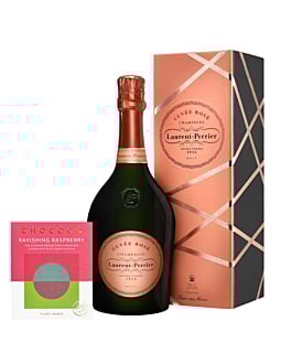 Laurent Perrier Rosé Champagne with Hand Tied Ribbon Gift Box - With Ravishing Raspberry Dark Chocolate Bar