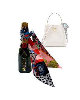 Mini Moet Champagne 20cl - Wrapped With Beautiful Silky Furoshiki Handbag Scarf - A Unique Gift With An Exclusive Touch