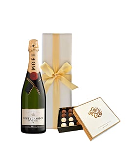 Moet Brut Imperial Champagne With Willie's Sea Salt Truffles. Stylish Champagne & Chocolate Gift. A smart champagne gift idea