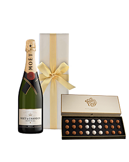 Moet Brut Imperial Champagne In White Gift Box With Willie’s Sea Salt Truffles (Large)