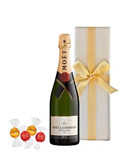 Moet Brut Imperial Champagne & Swiss Chocolate Truffles in White Presentation Box