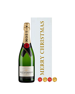 Merry Christmas Moet Champagne & Chocolate Gift - With Luxury Swiss Truffles In White Gift Box