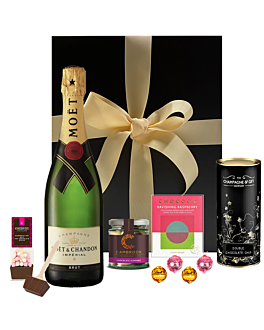 "MoetLiscious" Moet & Chocolate Goodies Hamper - Raspberry Chocolate, Swiss Truffles & Chocolate Treats - Beautifully Presented in Black Gift Box