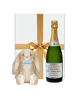 "It's a Boy" Personalised Champagne & Bunny Gift - Classic Cuvée Champagne & Bunny In White Gift Box