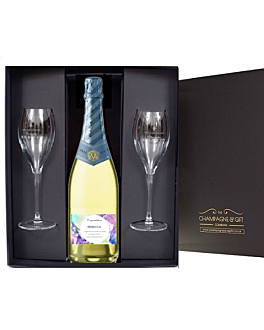 Non Alcoholic Cava in Luxury Black Gift Box with Signature Flutes - Organic 0% Alcohol Free 