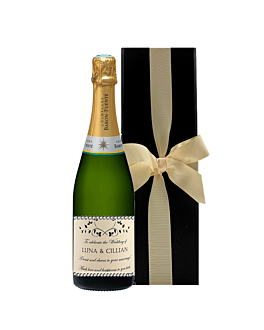 "Hint of Glitz" Personalised Champagne in Black Box - Handcrafted With Crystal Gems on Label 