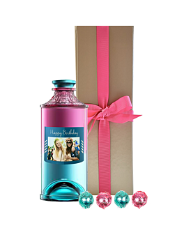 Ukiyo Japanese Gin & Swiss Truffle Gift. The bottle is personalised with a photograph