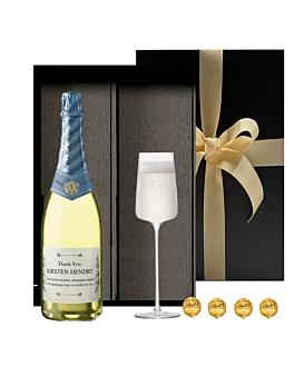 Personalised Non Alcoholic 0% Sparkling & LSA Flute Gift - With Luxury Swiss Truffles in Black Gift Box