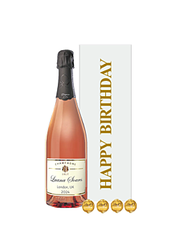 Personalised 1er Cru Rose Champagne - Personalised Birthday Gift Set - in Happy Birthday White Gift Box