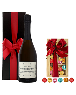 Personalised Prosecco and Swiss Truffle Gift | Deluxe Prosecco and Chocolate Gift | Special occasion gift with red ribbon ready to share