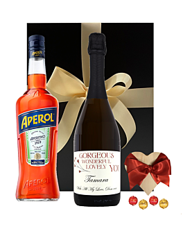 "Love Spritz" Personalised Prosecco, Aperol Spritz Hamper - With 4 Luxury Swiss Truffles In A Wooden Heart Trinket Box