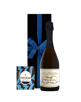 Personalised Classic Cuvee Prosecco & Maldon Sea Salt Dark Chocolate - Presented in Black Gift Box