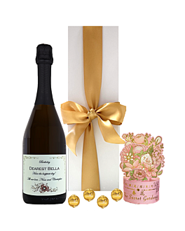 Birthday Prosecco, Flowers and Chocolates - With 3D Flower Bouquet & Luxury Swiss Truffles - In White Presentation Gift Box