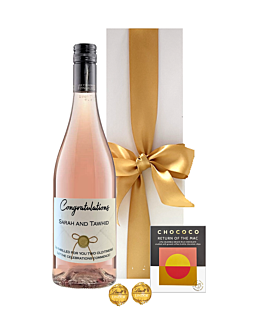 Rosé Wine & Coffee Chocolate & Truffle Taster Gift - Personalised Syrah Rosé, Languedoc, South of France - Presented in White Gift box With Hand Tied Bow