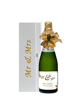 "Mr & Mrs" Personalised Champagne Wedding Gift - In Mr & Mrs Gift Box with Hand Tied Bow
