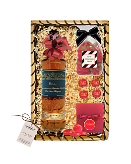 Triple Matured Whisky and Strawberry Treats Hamper. Personalised Whisky Gift With Top Taste Chocolates & Sweets