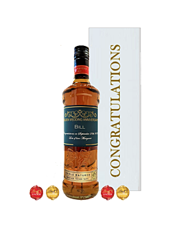 Personalised whisky and chocolate gift box. Featuring premium whisky, Swiss truffles in a Congratulations gift box.