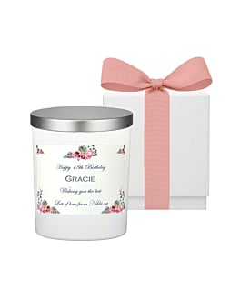"Magical Rose Garden" - Personalised White Candle Silver Lid Edition in White Gift Box - Fragrance: Classic English Rose
