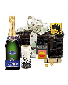 Personalised Pommery Brut Royal & Chocolate Hamper - Presented in Wicker Hamper With Large Hand tied Bow