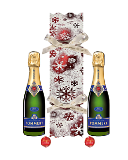 Pommery Champagne & Swiss Truffle Giant Christmas Cracker - 2 x Mini Pommery Brut Royal Bottles & 2 Swiss Truffles - Exciting Under The Tree Gift!