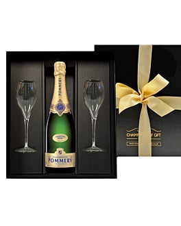 Personalised Pommery Grand Cru Vintage 2009 Champagne & Flutes Gift Box - Unbranded Plain Glass Flutes