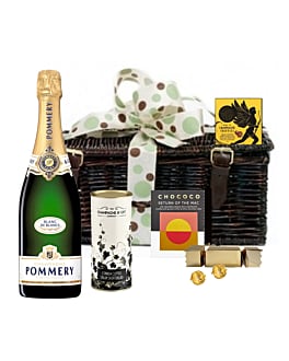 Pommery Apanage Blanc de Blanc & Chocolate Hamper - Presented in Wicker Hamper With Large Hand tied Bow