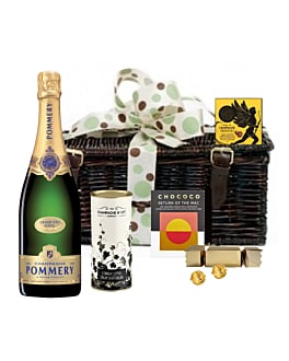 Pommery Grand Cru & Chocolate Hamper - Presented in Wicker Hamper With Large Hand tied Bow