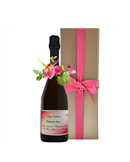 "Elodie" Personalised Prosecco Classic Cuvee - Adorned With Pretty Flower Neck Ring - In Gold Gift Box