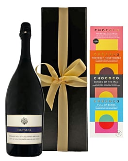 Personalised Prosecco Magnum - With 4 x Chococo Artisan Hand Crafted Chocolate Bars - In Black Gift Box