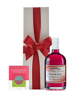 Hand Crafted Raspberry & Strawberry Gin - In White Gift Box With Ravishing Raspberry 72% Ecuador Chocolate