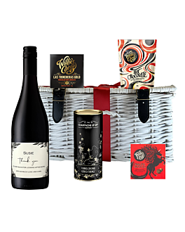 Personalised Red Wine Cabernet Sauvignon with Artisan Chocolates & Gourmet Treats. Wine Gift In a Wicker Basket