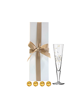 1 x Ritzenhoff Crystal Champagne Flute Black & Gold Leaf - A Very Special Flute Decorated With Real Gold - With luxury Swiss Truffles in White Presentation Box