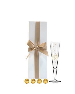 1 x Ritzenhoff Gold Leaf Crystal Champagne Flute - Very Special Flute Decorated With Real Gold - With luxury Swiss Truffles in White Presentation Box