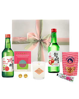 "Soju Splendor" Korean Treats Hamper - A Must Try For K Drama Lovers - With Raspberry Chocolate, Scented Candle, Handcream & Savoury Crackers