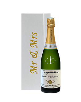 "Sparkle" Personalised Champagne with Crystal Gems - Mr & Mrs Wedding Gift Classic Cuvée Champagne - in White Wedding Gift Box