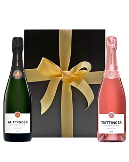 Personalised Taittinger Duo - Brut Reserve & Rosé Champagne in Black Gift Box