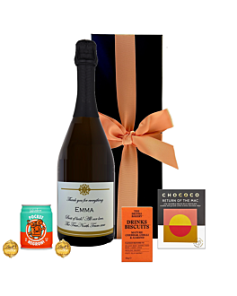 "Taste of Italy" Personalised Prosecco & Negroni Taster Gift - Crushed Coffee Chocolate & Moreish Savoury Snack Bites - Beautifully Presented in Black Box 
