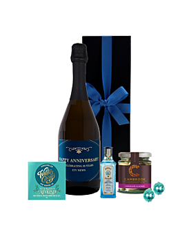 "Rio Caribe " Personalised Prosecco & Bombay Gin Taster Gift - Sea Salt Almond Chocolate, Chocolate Almonds & Swiss Truffles - Beautifully Presented in Black Box 
