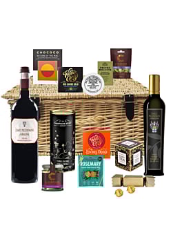 "Toscana" Luxury Red Wine & Treats Hamper - Presented in Wicker Hamper With Large Hand tied Bow