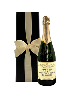 "Touch of Sparkle" Personalised Champagne with Crystal Gems - Gift Set in Black Box