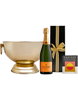 Veuve Clicquot Yellow Label Brut in Gold Box - With Colombian Crushed Coffee Chocolate Bar - With "Kensington" Champagne Cooler