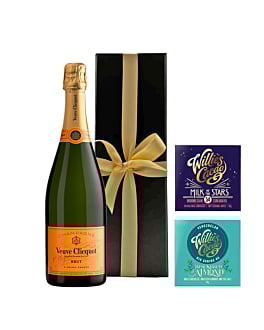 Veuve Clicquot Yellow Label Brut in Black Box - With 2 x Venezuelan Chocolate Bars - Milk of the Stars + Sea Kissed Almond