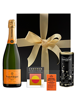 VeuveLiscious Champagne Hamper - With Coffee Chocolate, Swiss Truffles & Goodies - Beautifully Presented in Black Gift Box